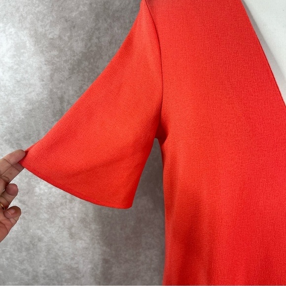 Sandro Paris Deep V-Neck Crepe Mini Dress In Bright Coral Size M - Picture 5 of 6